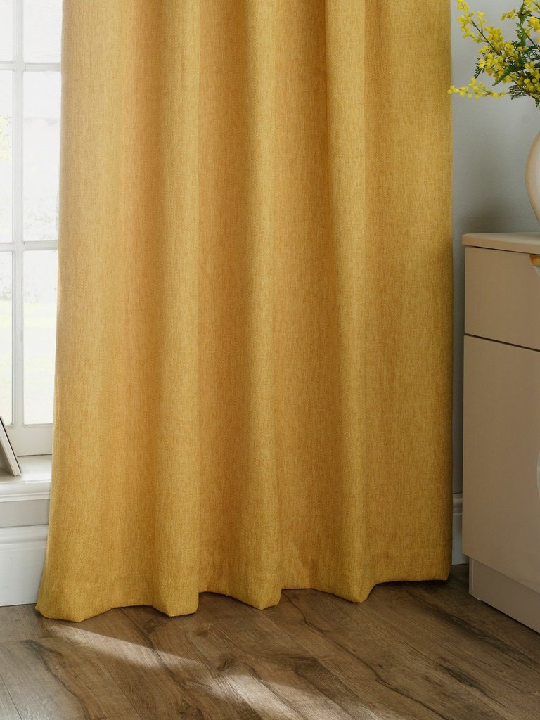 Furn Harrison Pencil Pleat Faux Wool Curtains (Pair) (Ochre Yellow) (66x90in) (66x90in)