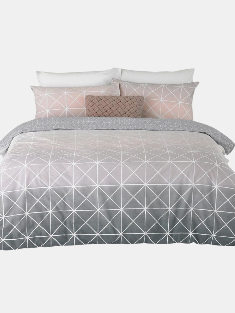 Furn Spectrum Ochre Duvet Set (Grey/Pink) (Queen) (UK - King) - Grey/Pink