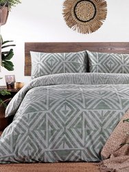 Furn Tanza Global Geometric Duvet Set (Sage Green) (Queen) (UK - King)