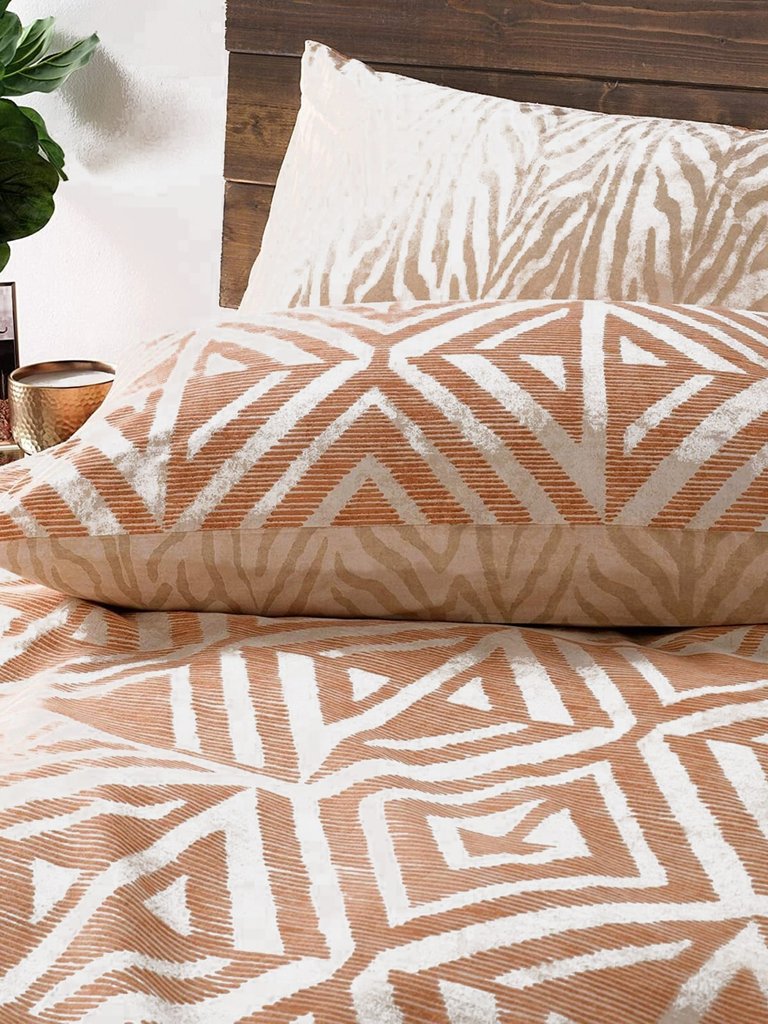 Furn Tanza Global Geometric Duvet Set (Terracotta) (Full) (UK - Double)