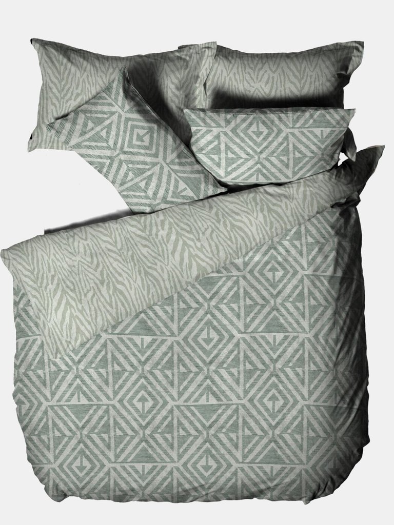 Furn Tanza Global Geometric Duvet Set - Sage Green