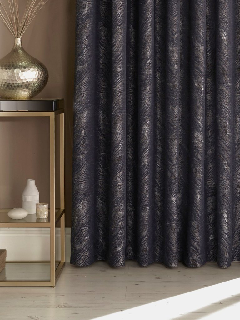 Himalaya Jacquard Design Eyelet Curtains (Pair) - Navy (46" x 54")