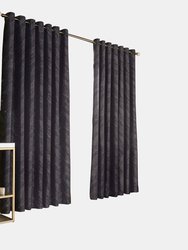 Himalaya Jacquard Design Eyelet Curtains (Pair) - Navy (90" x 54") - Navy