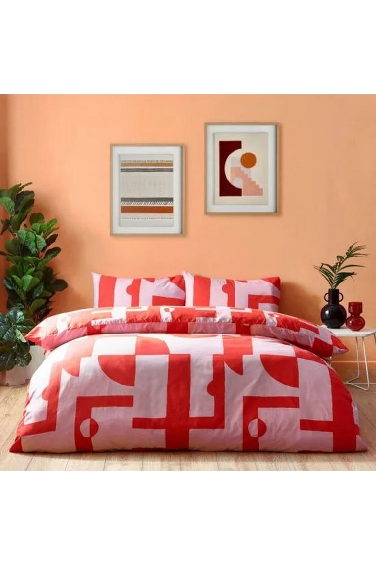 Manhattan Abstract Duvet Set - Pink/Red (King) (UK - Superking) - Pink/Red