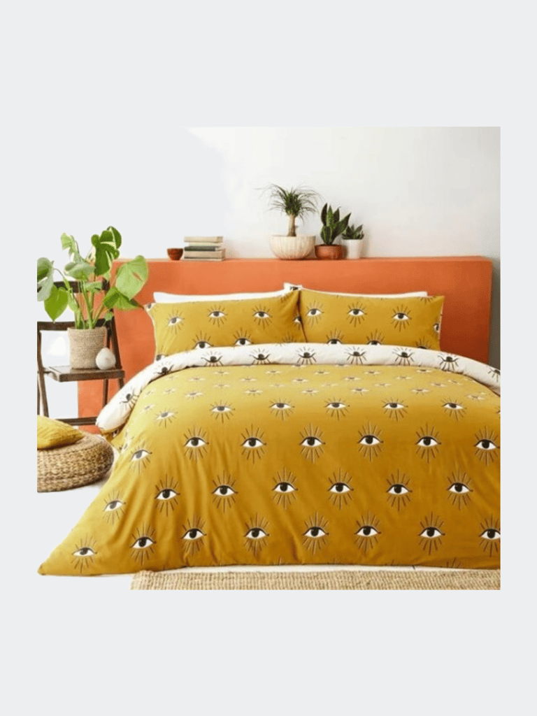 Theia Eye Duvet Set- Ochre Yellow (Full) (UK - Double) - Ochre Yellow