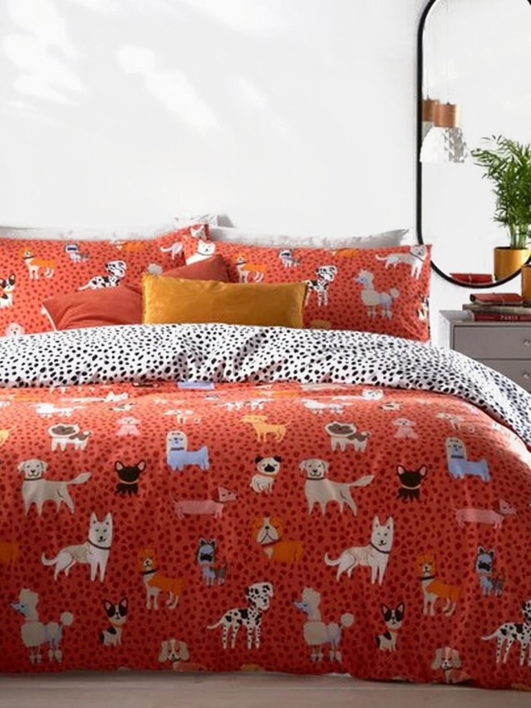 Woofers Dog Duvet Set - Coral (Queen) (UK - King) - Coral