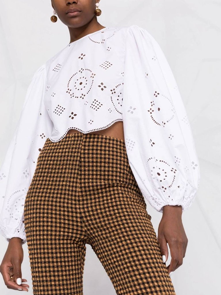 Broderie Anglaise Cropped Blouse - Bright White