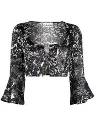 Lace-Print Cropped Blouse