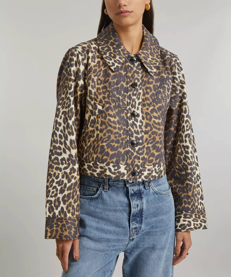 Leopard-Printed Short Jacket - Almond Milk