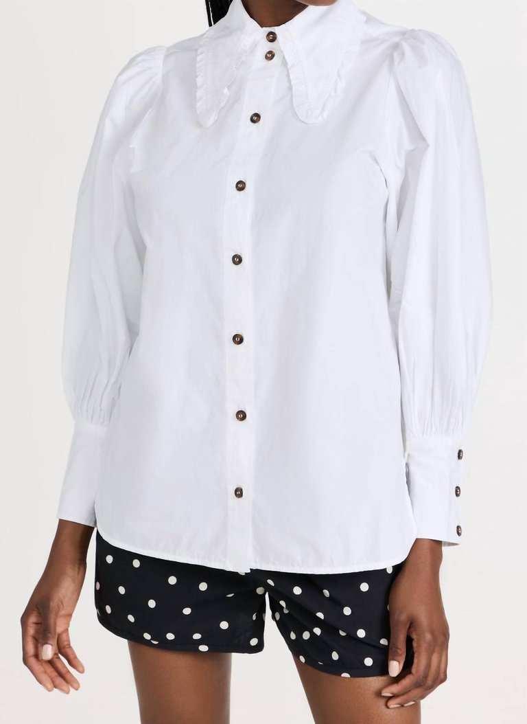 Organic Cotton Pointed Collar Button Down Top - Bright White