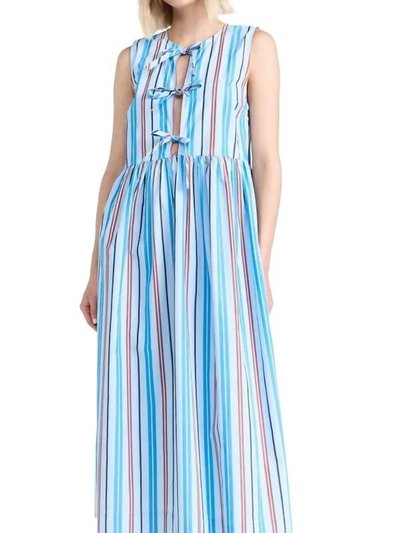Ganni Stripe Cotton Midi Dress In Brilliant Blue product