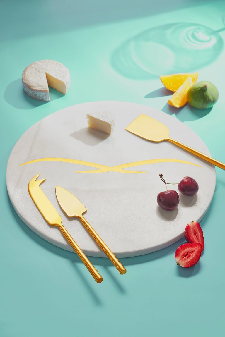 Albatross Marble Cheese Board with Knives - White And Gold
