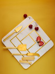 Evana Marble Cheese Board With Gold Knives - White and Gold