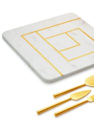 Evana Marble Cheese Board With Gold Knives