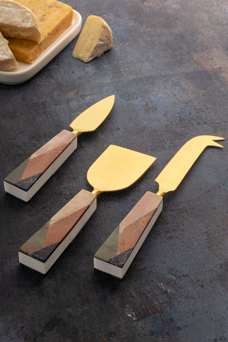 Galicia Marble Cheese Knives - Gold