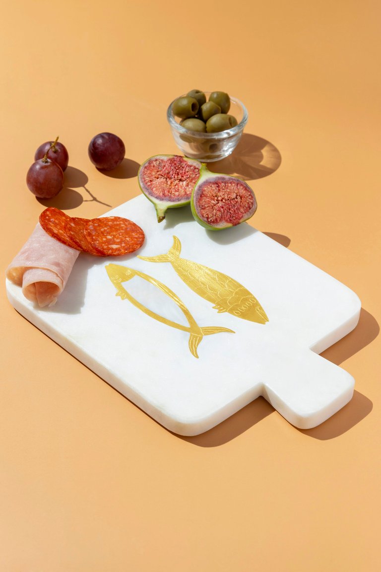 Goldfin Marble Cheese Board - White and gold