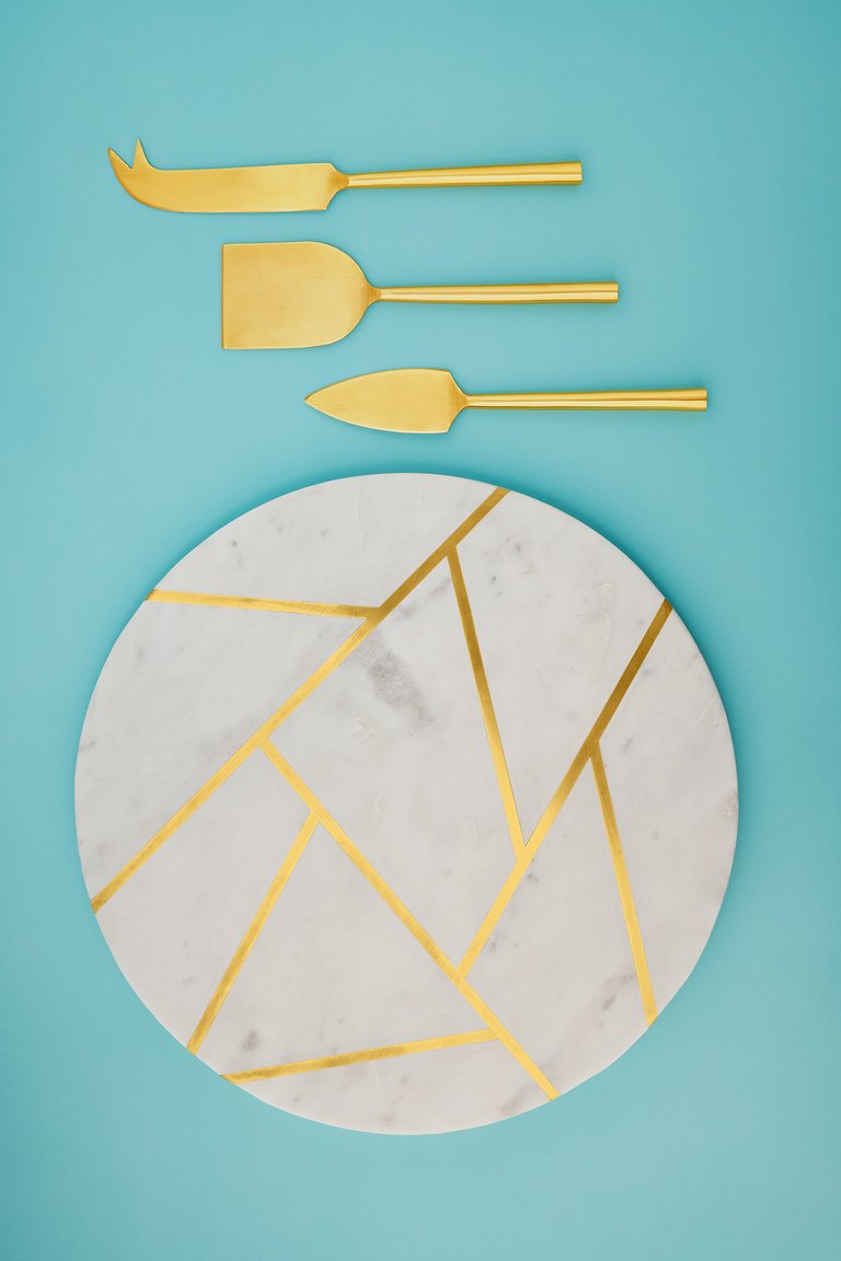 Infinia Marble Cheese Board With Gold Knives