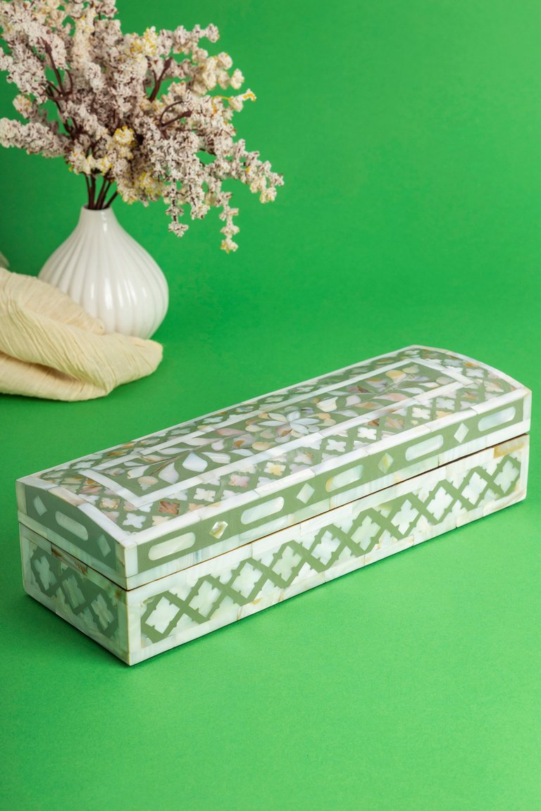 Jodhpur Mother of Pearl Decorative Box - Olive & ivory
