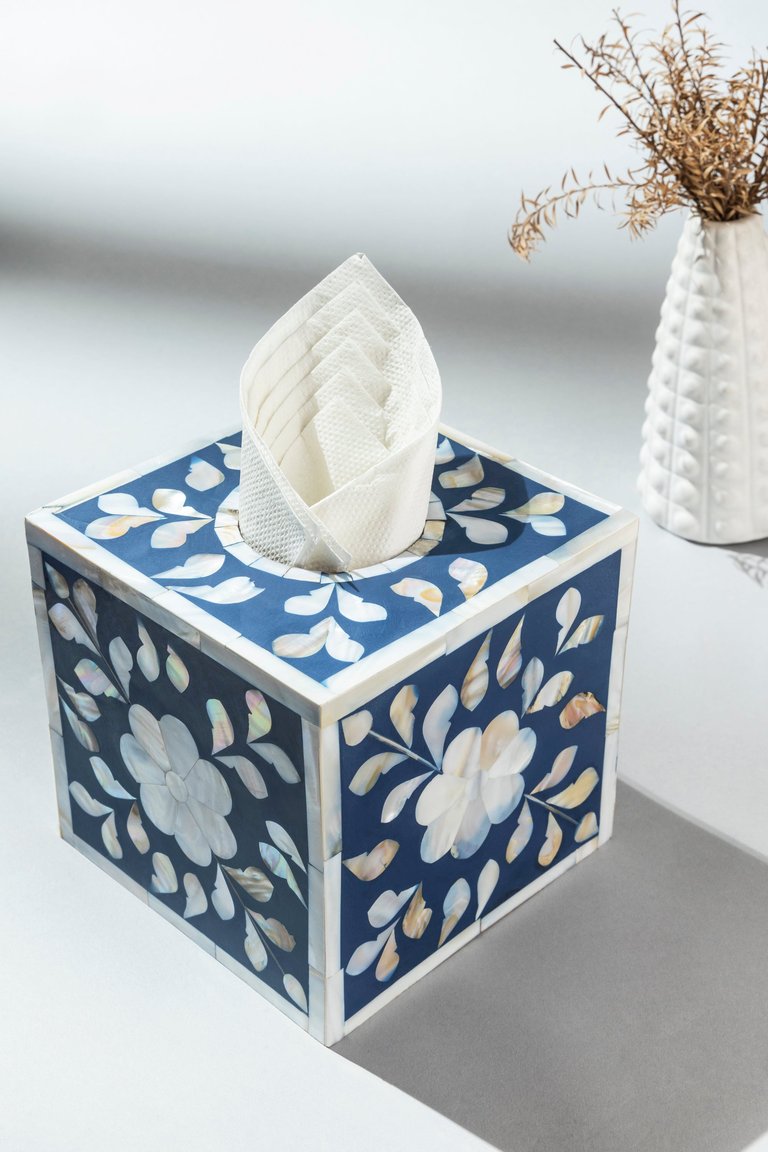 Jodhpur Mother of Pearl Tissue Box Cover - Blue