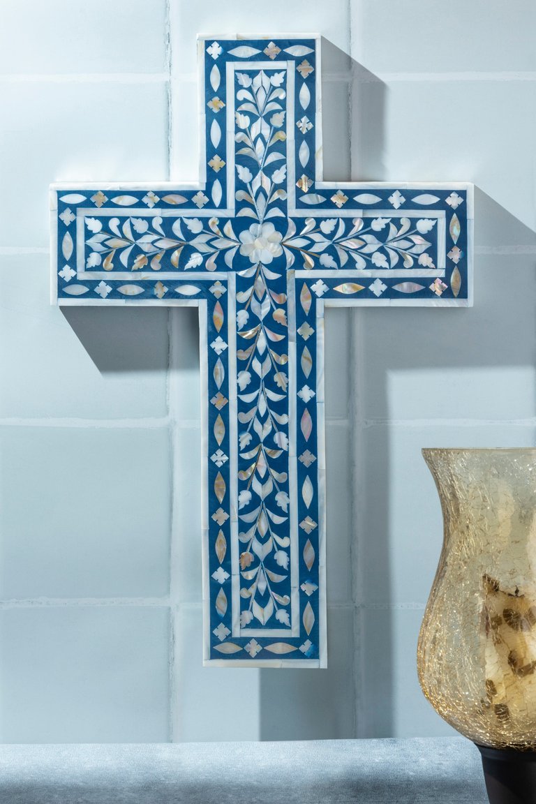 Jodhpur Mother of Pearl Wall Cross - Blue