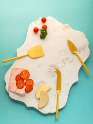 Jubilant Marble Cheese Board With Gold Knives - White