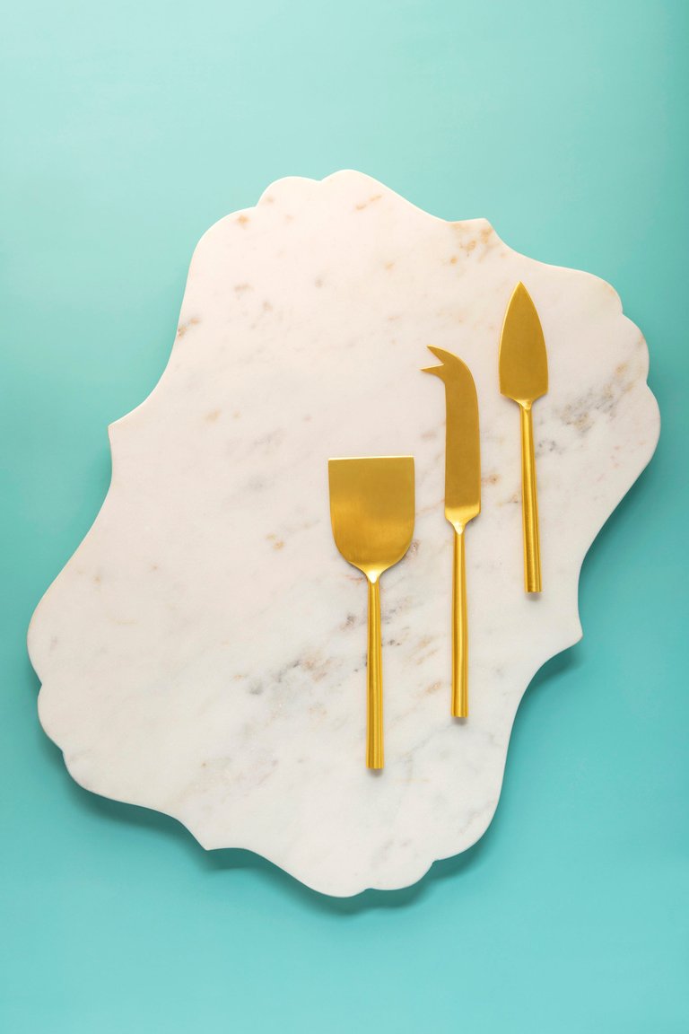 Jubilant Marble Cheese Board With Gold Knives