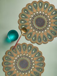 Peacock Beaded Placemats, Set of 2 - Shades of Blue, Green and Gold