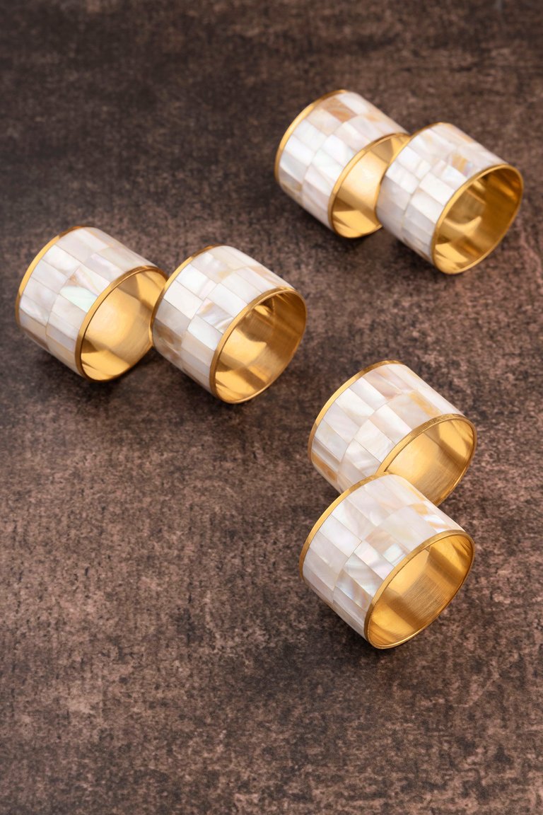 Serena Napkin Rings - White Pearl; Set Of 6