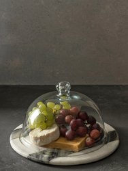 Somerset Marble Cheese Plate with Glass Cloche - White & Gray