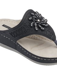 Allie Black Wedge Sandals - Black
