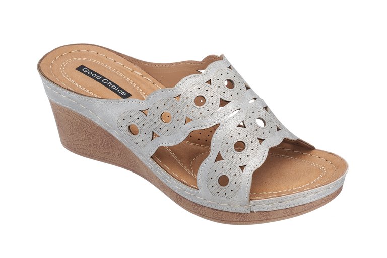 April Silver Wedge Sandals - Silver
