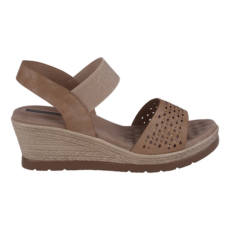 Bane Natural Embellished Elastic Double Band Wedge Sandals - Natural