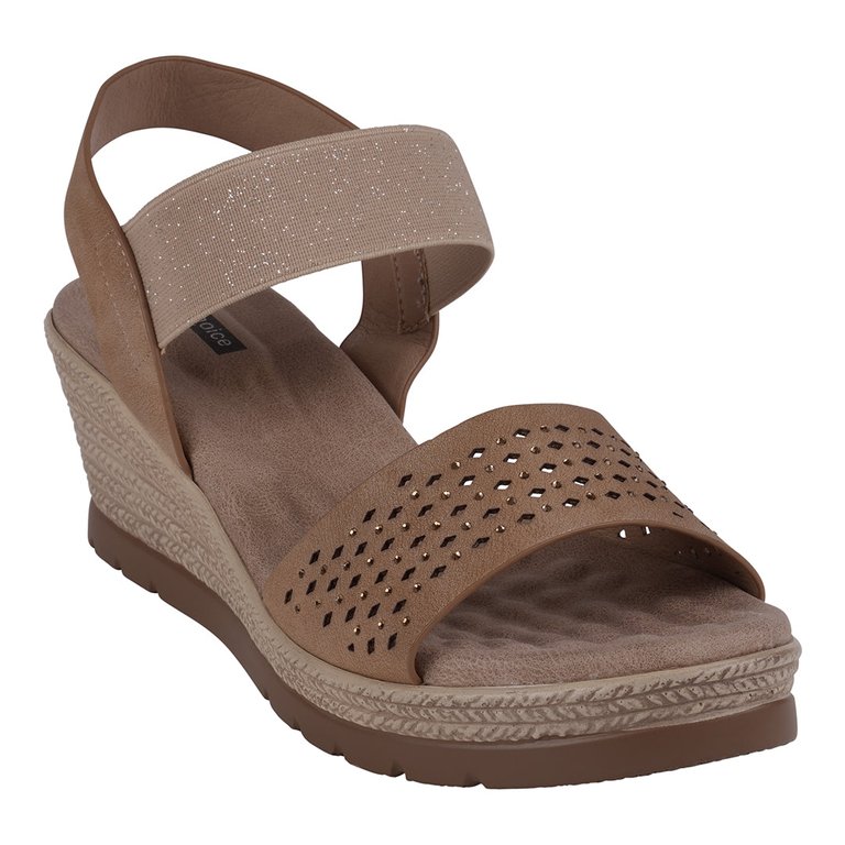 Bane Natural Embellished Elastic Double Band Wedge Sandals