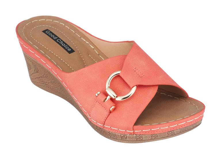 Bay Coral Wedge Sandals - Coral