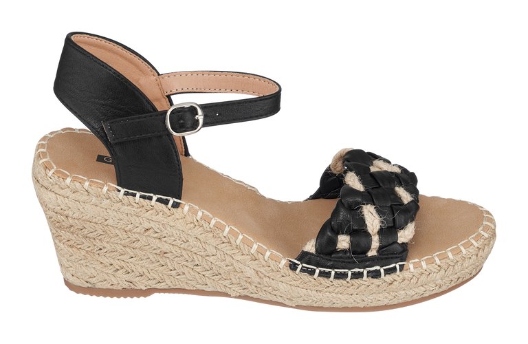 Cati Black Espadrille Wedge Sandals