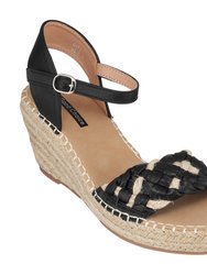 Cati Black Espadrille Wedge Sandals - Black