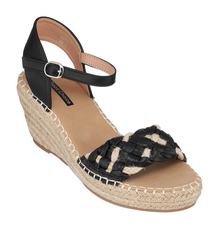 Cati Black Espadrille Wedge Sandals - Black