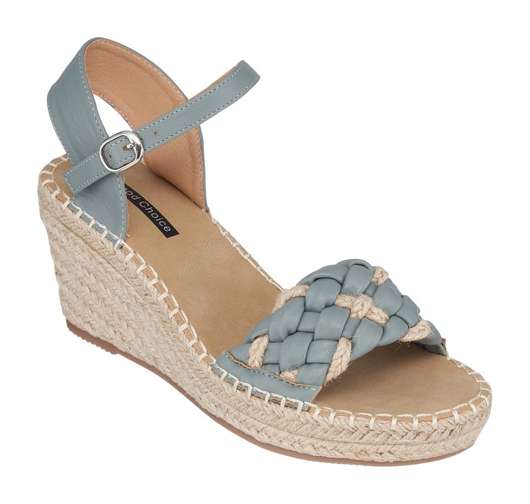 Cati Blue Espadrille Wedge Sandals - Blue