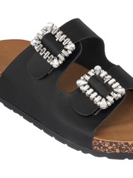 Claudia Black Footbed Sandals - Black