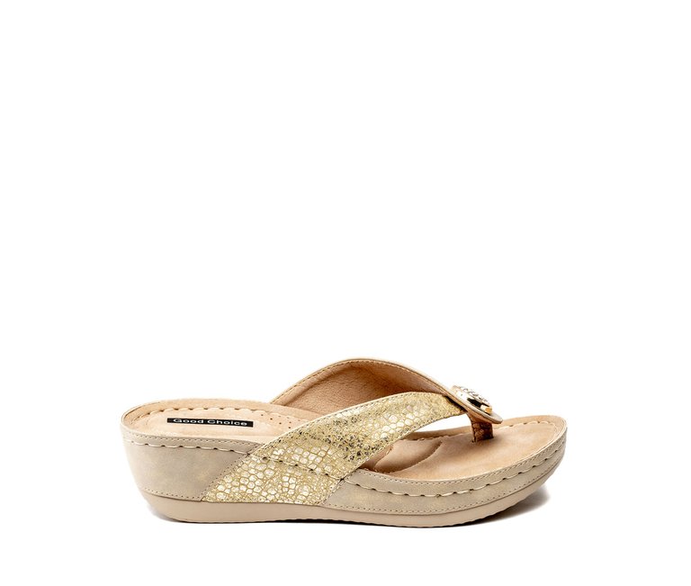 Dafni Gold Wedge Sandals