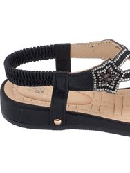 Eva Black Flat Sandals