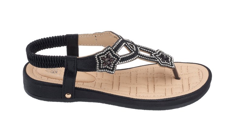 Eva Black Flat Sandals