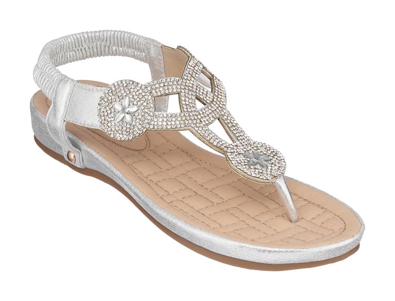 Eva Silver Flat Sandals - Silver