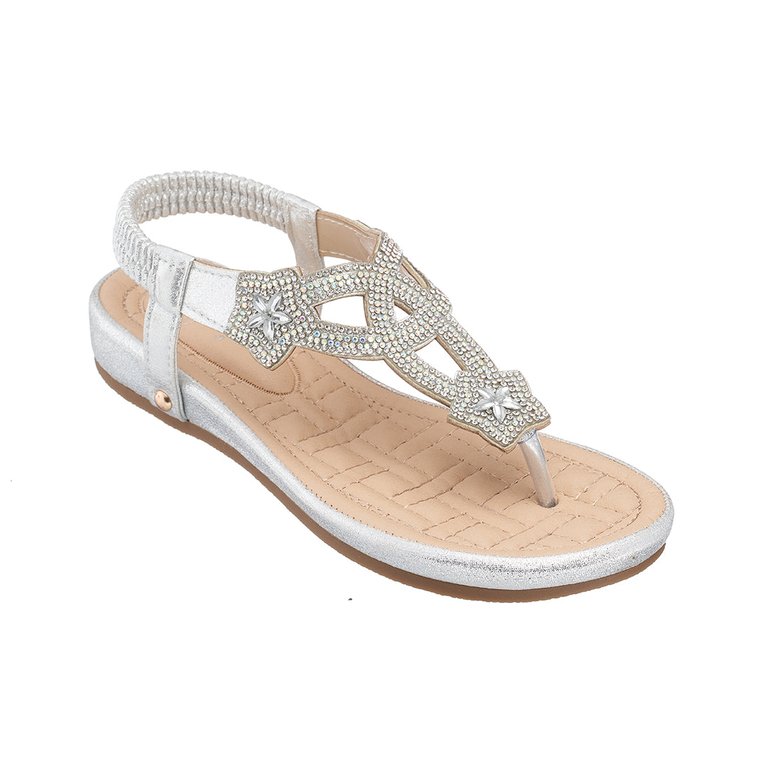 Eva Silver Flat Sandals - Silver