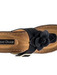 Flora Black Wedge Sandals