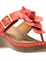 Flora Coral Wedge Sandals - Coral