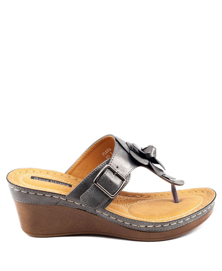 Flora Pewter Wedge Sandals