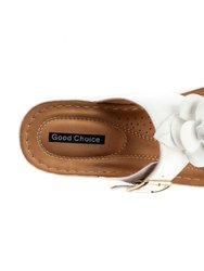 Flora White Wedge Sandals