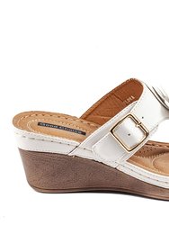 Flora White Wedge Sandals