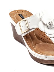 Flora White Wedge Sandals - White